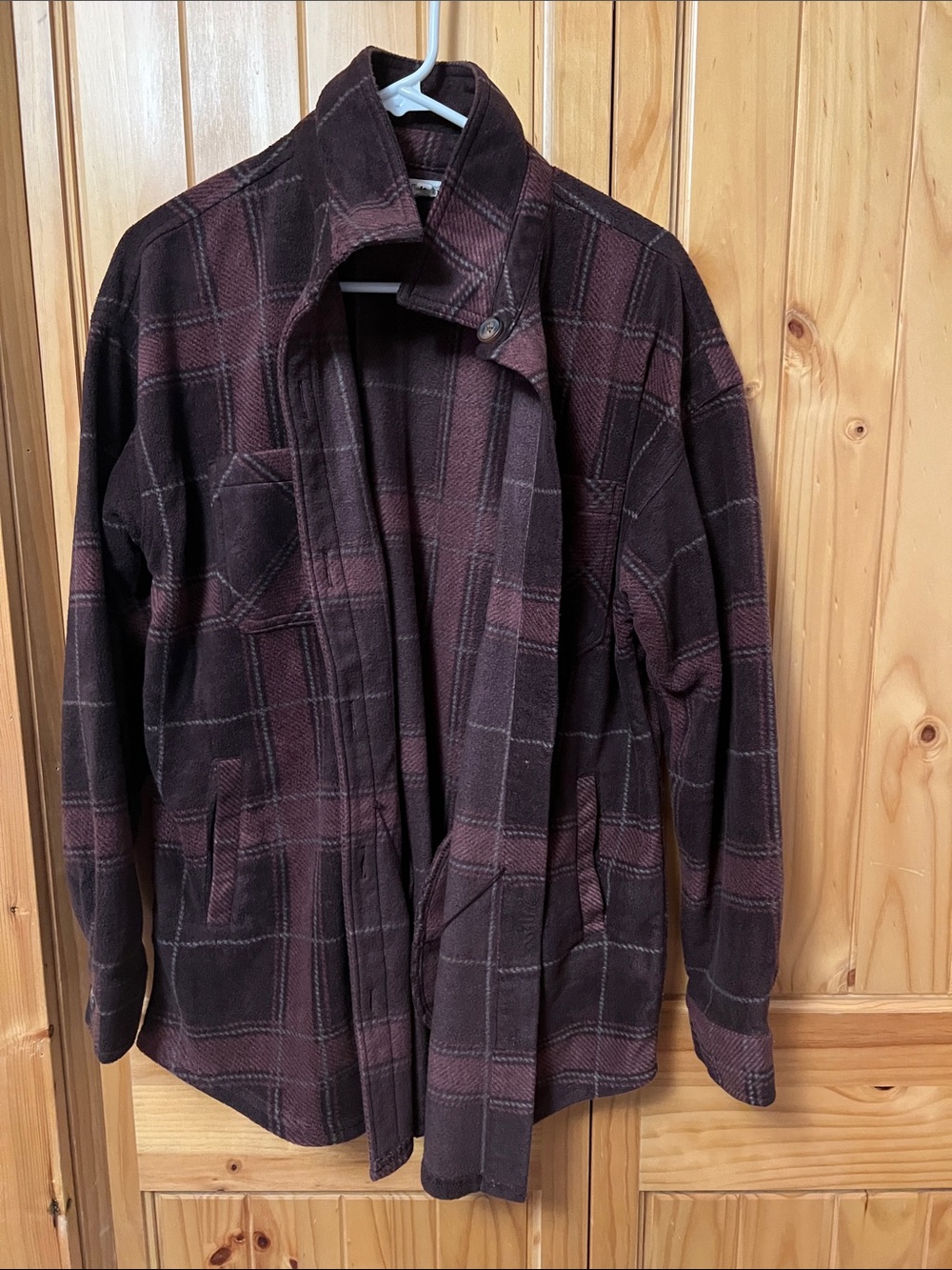 Maurices Brown and Maroon Plaid Lightweight Shirt shacket, with pockets